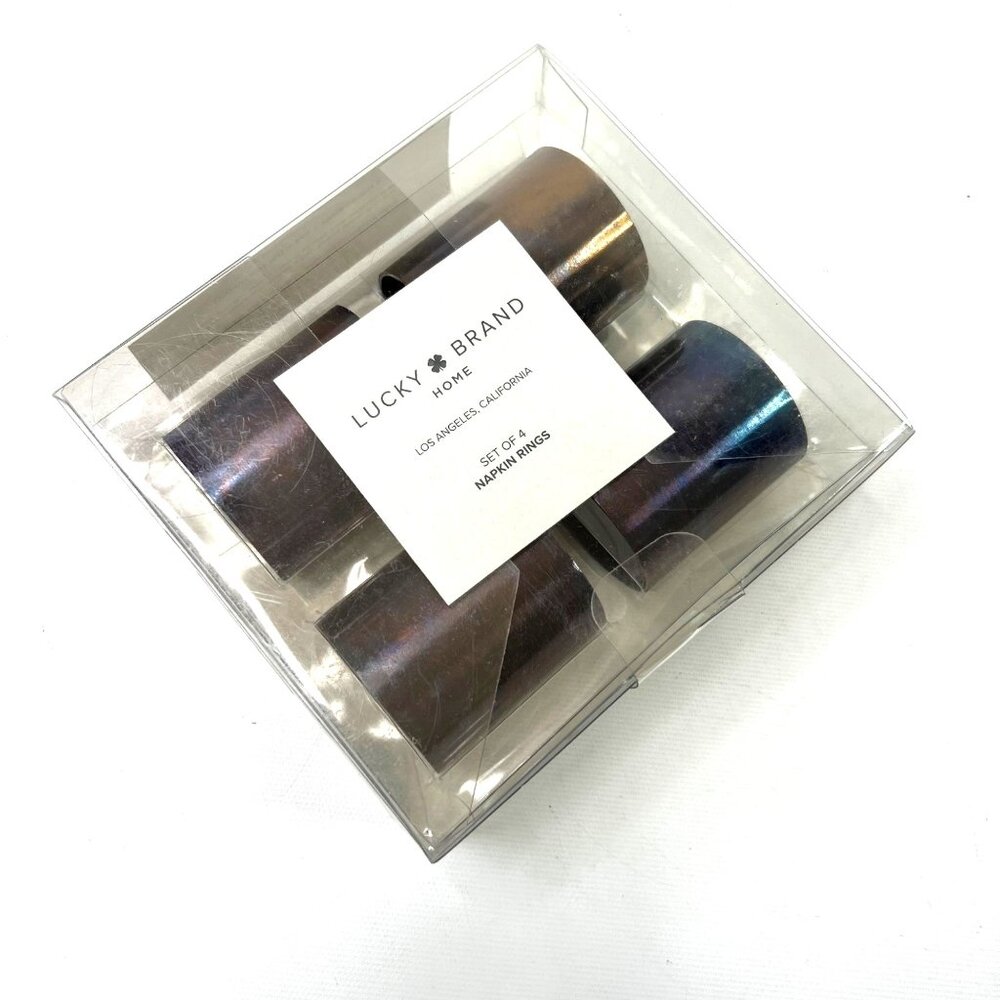 Lucky Brand Home Metal Napkin Rings Iridescent Minimal Contemporary Set of 4